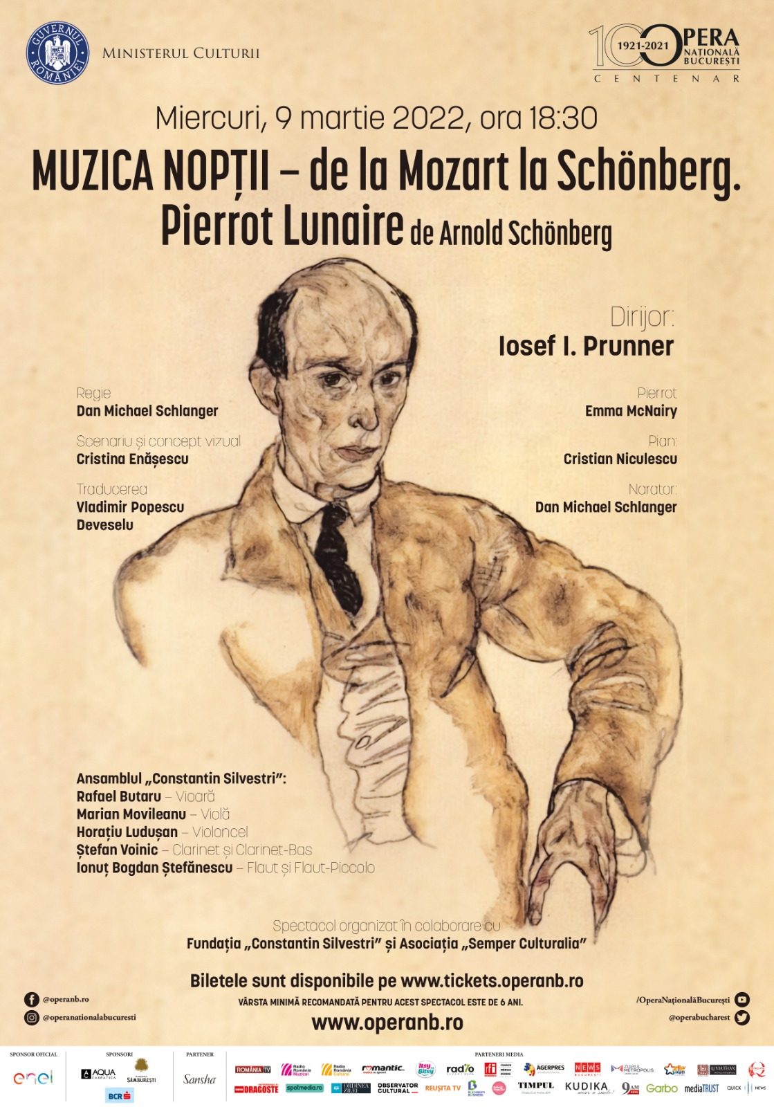 Afiș MUZICA NOPȚII – de la Mozart la Schönberg. Pierrot Lunaire