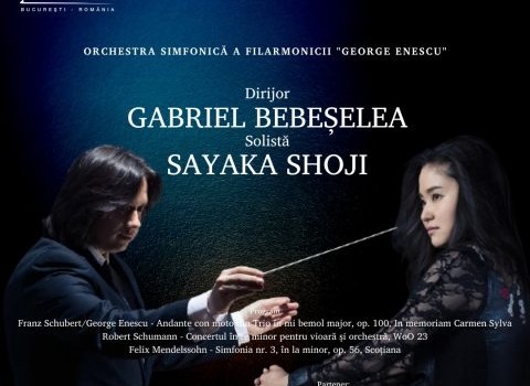 Violonista japoneză Sayaka Shoji și dirijorul Gabriel Bebeșelea