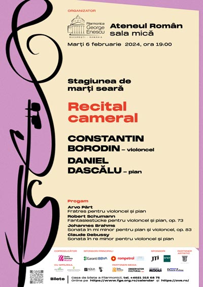 Violoncelistul Constantin Borodin și pianistul Daniel Dascălul în Stagiunea de marți seara